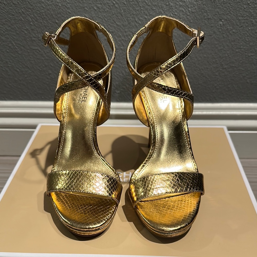 Michael Kors Gold Stiletto Heels with Ankle Straps